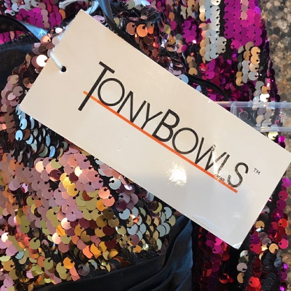 NEW Tony Bowls Multi Sequin Black Cocktail Dress - Picture 9 of 9